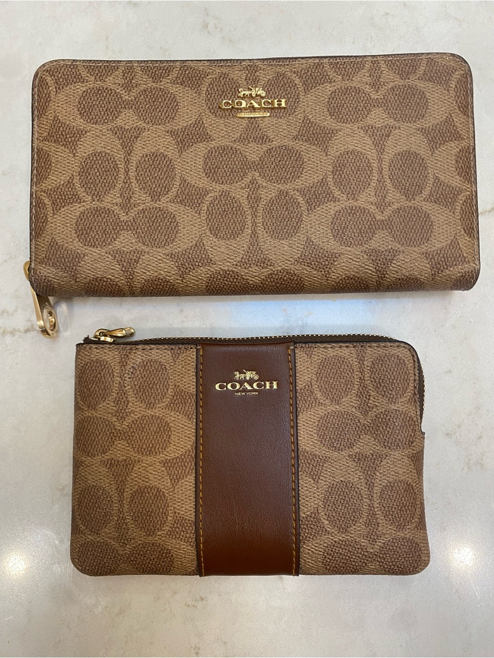 Coach Brown Signature Canvas Zip Wallet Set with Gold Hardware